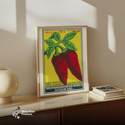 Red Chili Peppers - vintage matchbox label print - size comparison