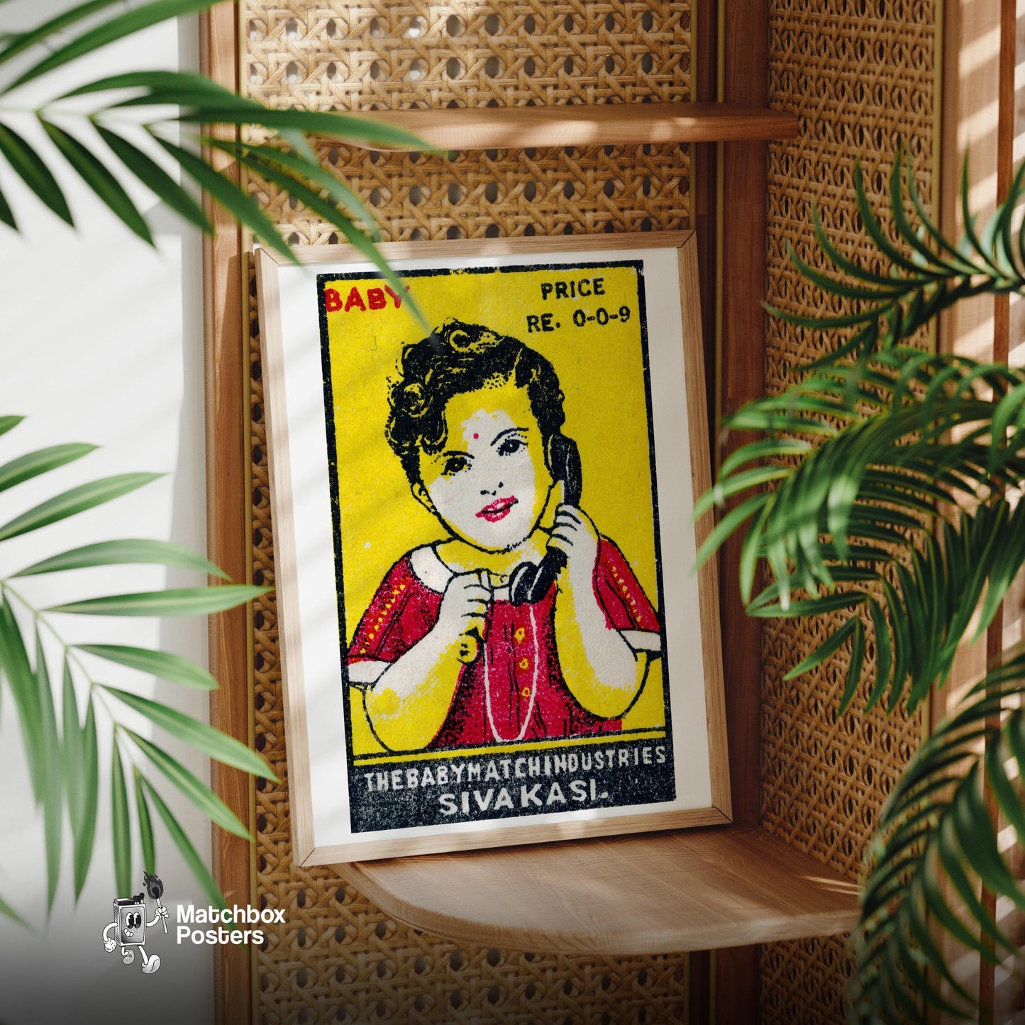 Child with Telephone - vintage matchbox label print - office wall