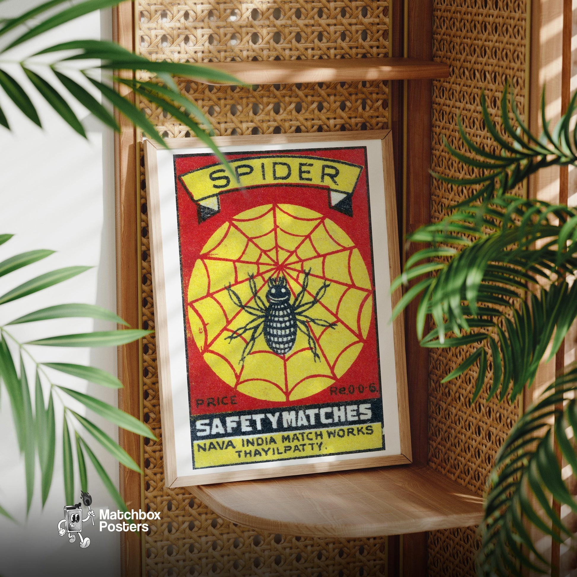 Black Spider - vintage matchbox label print - office wall