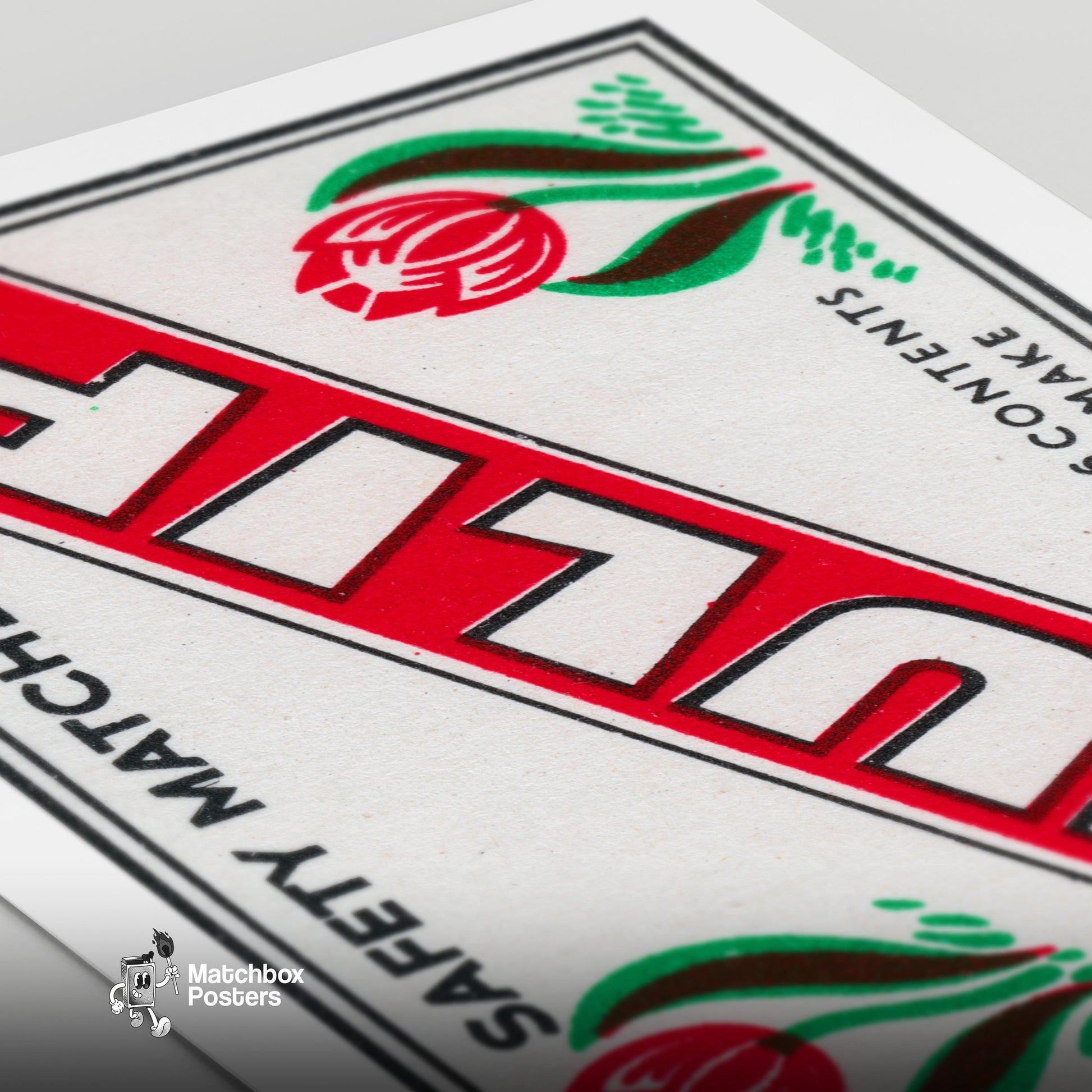 Red Tulip - vintage matchbox label print - close-up detail