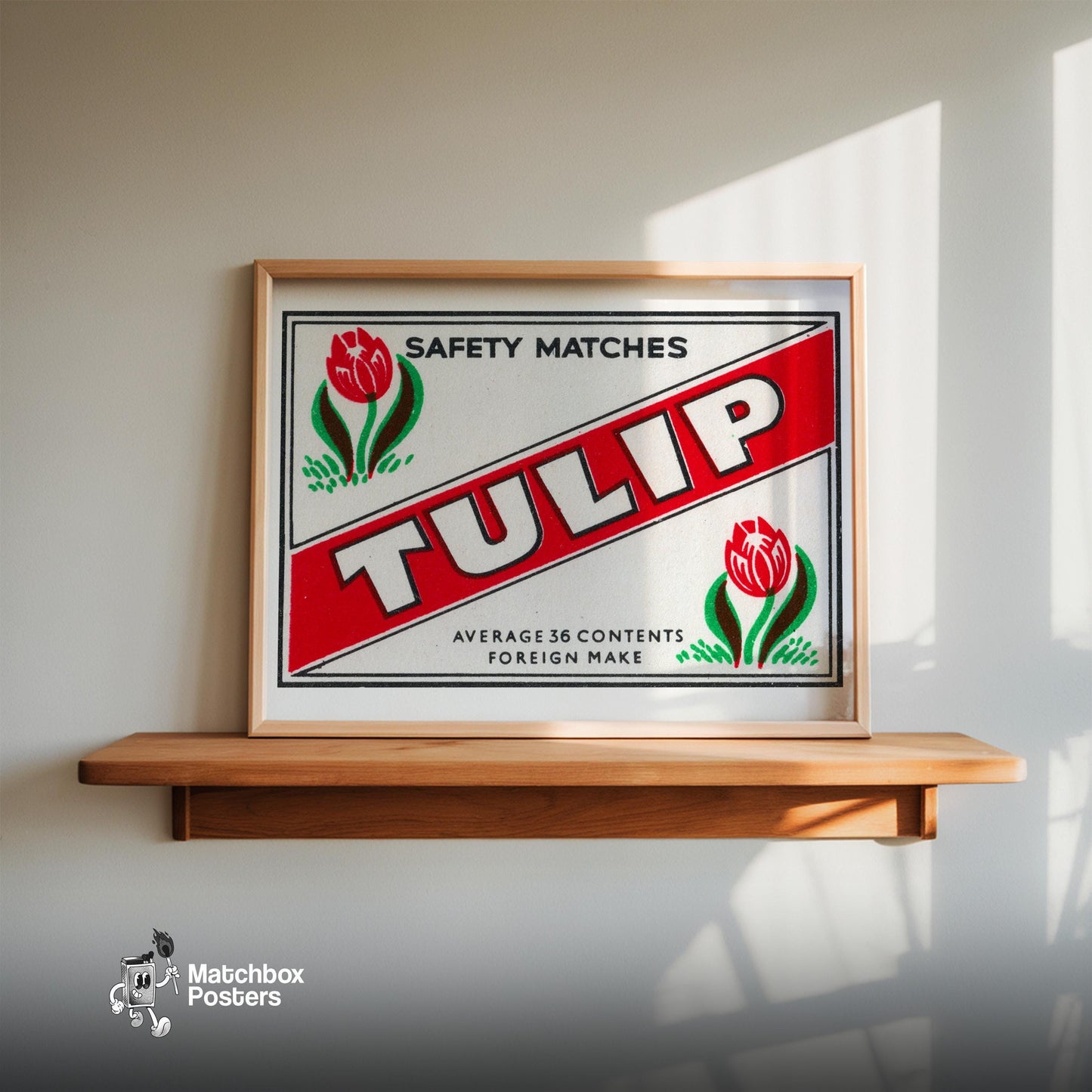Red Tulip - vintage matchbox label print - size comparison