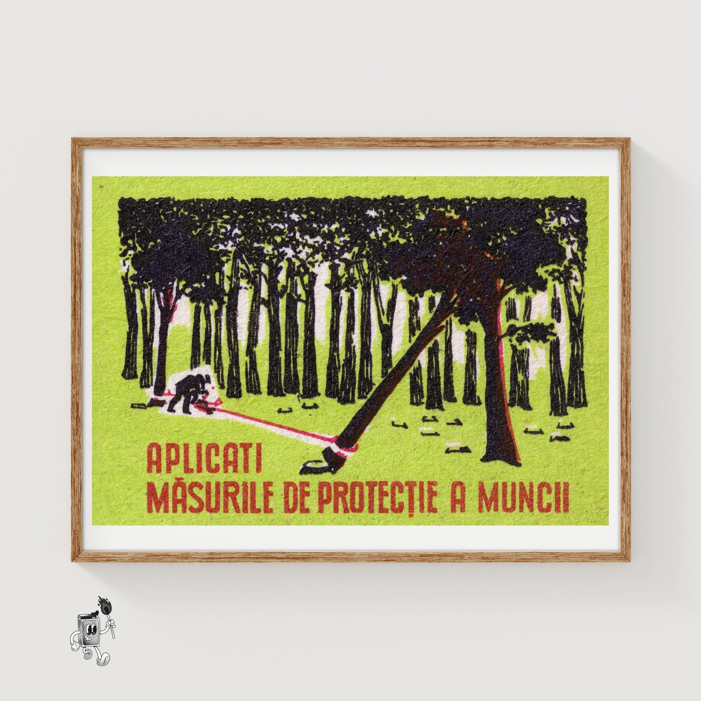 Worker Cutting Tree - vintage matchbox label print