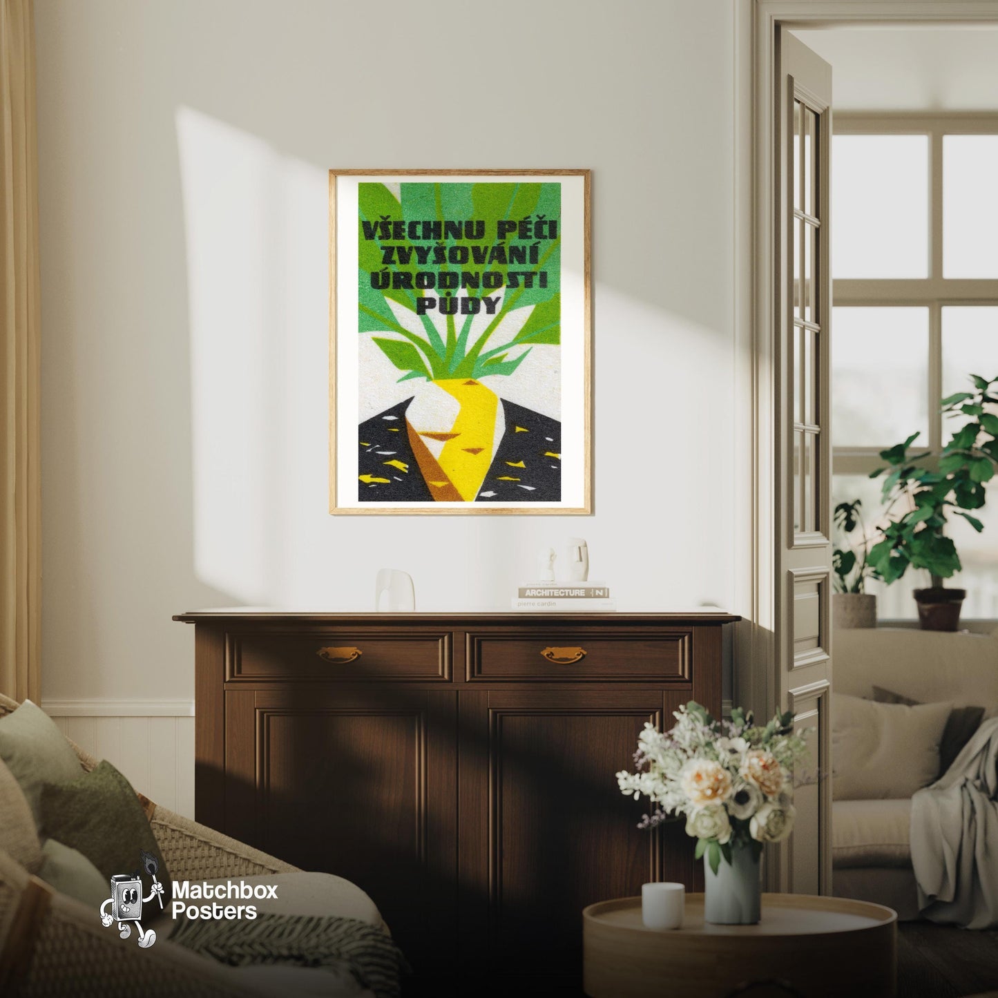 Turnip - vintage matchbox label print - living room mockup
