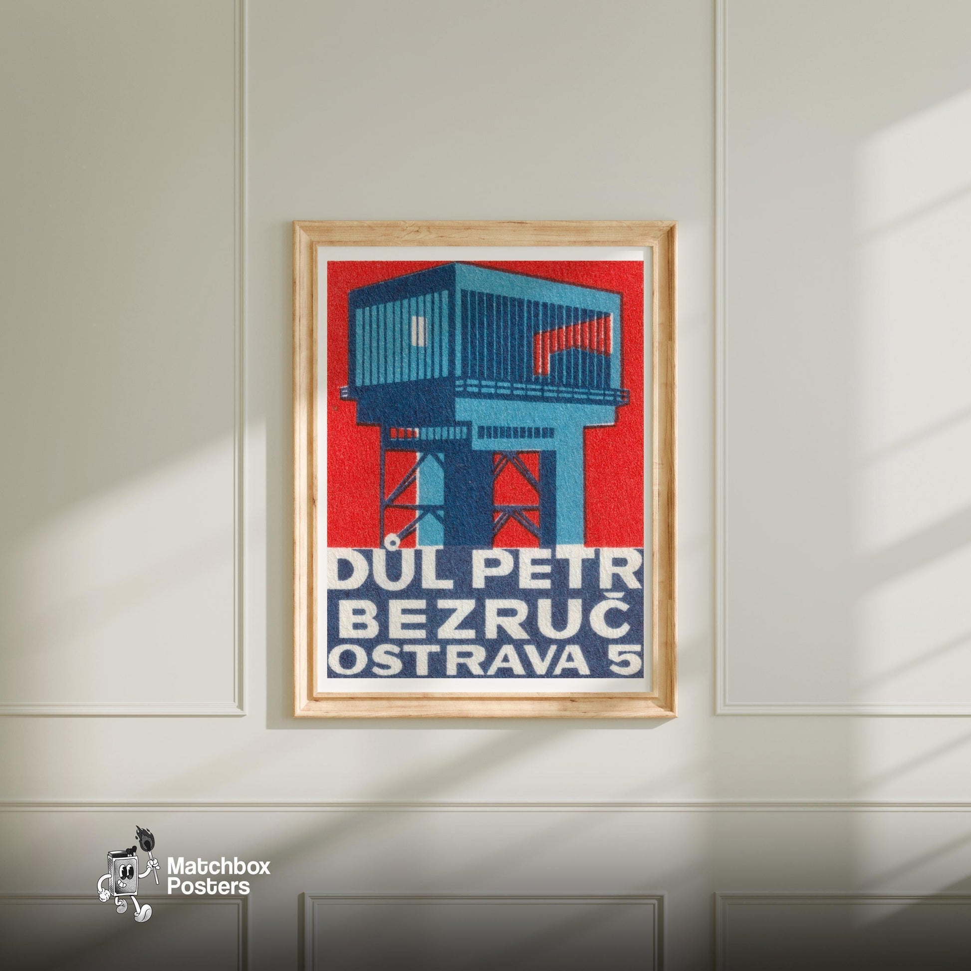 Industrial Building - vintage matchbox label print - bedroom mockup