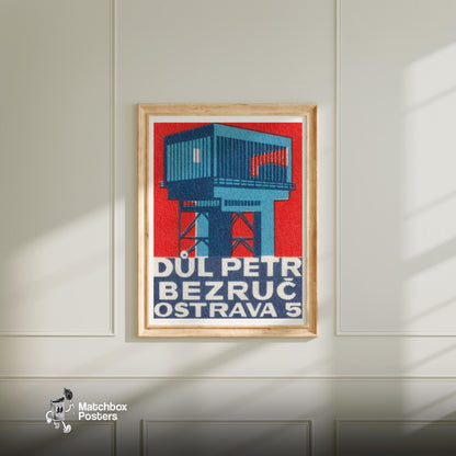 Industrial Building - vintage matchbox label print - bedroom mockup