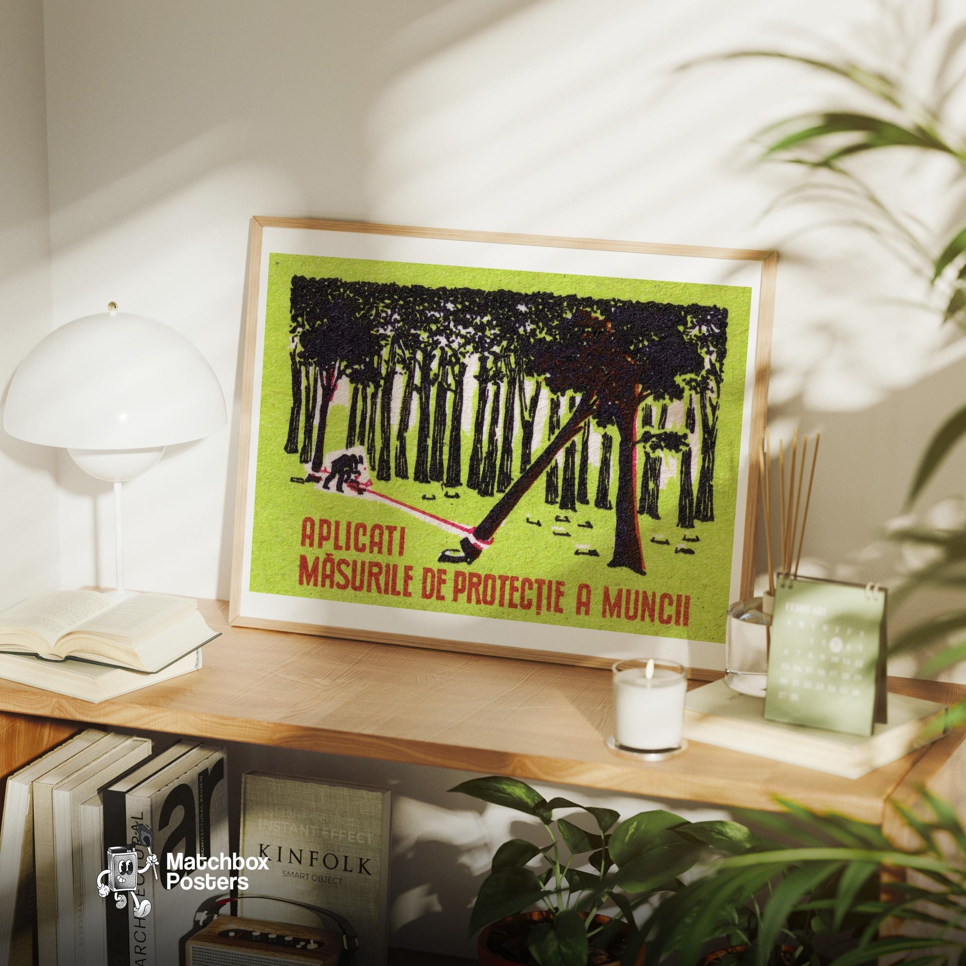 Worker Cutting Tree - vintage matchbox label print - office wall