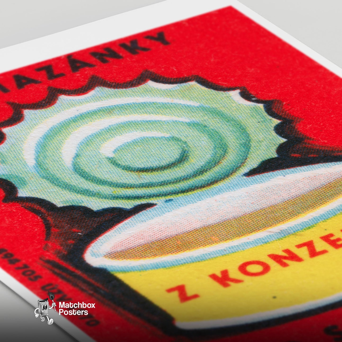 Opened Can - vintage matchbox label print - close-up detail