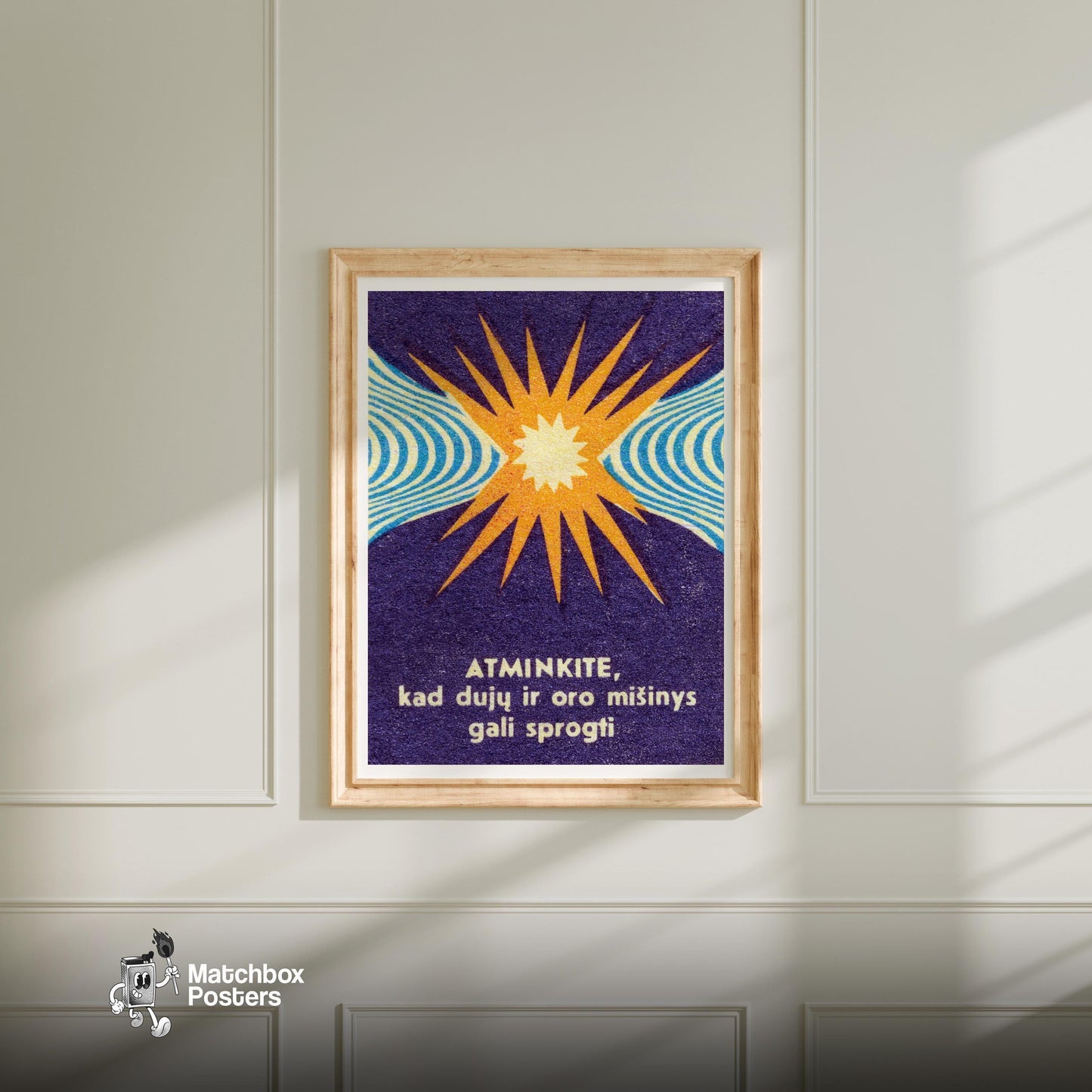 Gas and Air May Explode - vintage matchbox label print - bedroom mockup