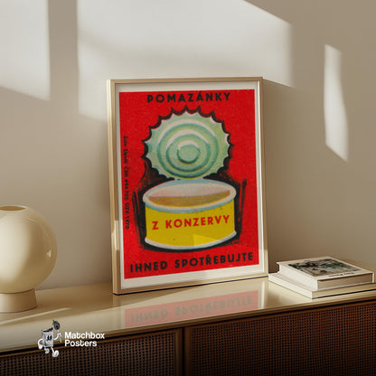 Opened Can - vintage matchbox label print - size comparison