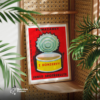 Opened Can - vintage matchbox label print - office wall
