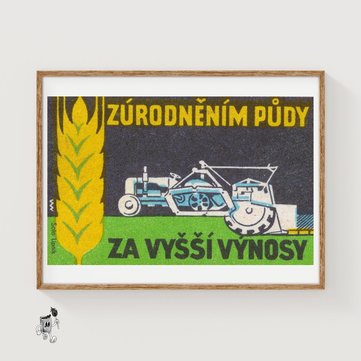 Tractor and Wheat - vintage matchbox label print