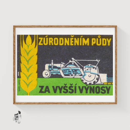 Tractor and Wheat - vintage matchbox label print