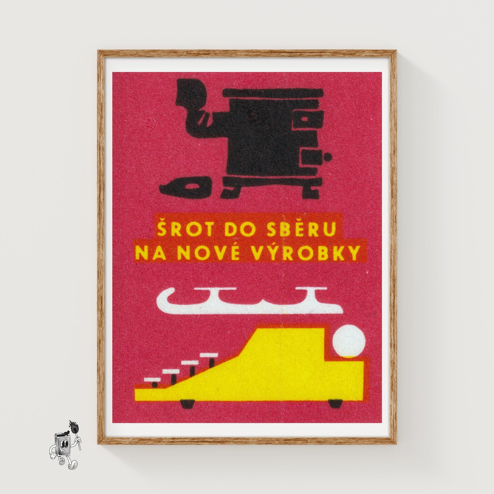 Stylized Black Machine - vintage matchbox label print