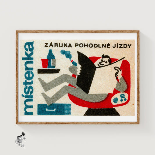 Relaxing Man - vintage matchbox label print