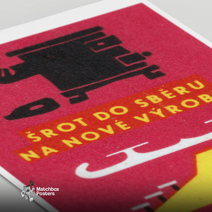 Stylized Black Machine - vintage matchbox label print - close-up detail