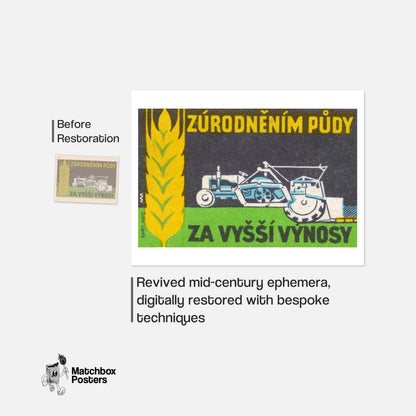 Tractor and Wheat - vintage matchbox label print - framed wall art preview