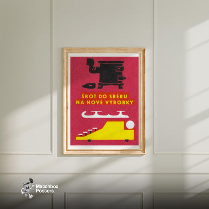 Stylized Black Machine - vintage matchbox label print - bedroom mockup