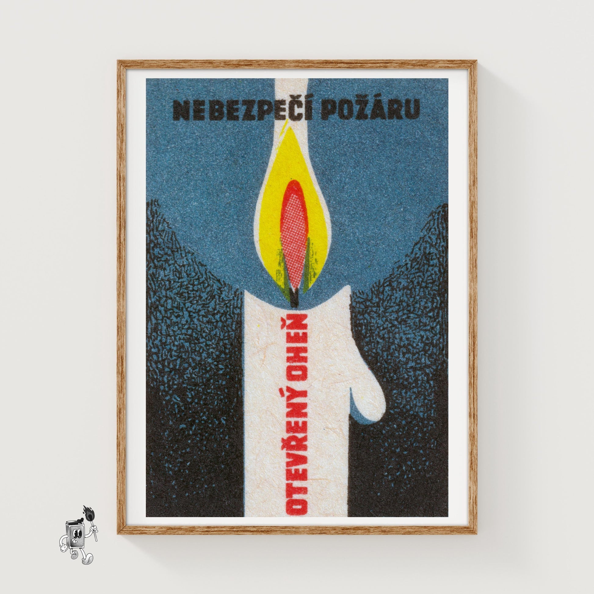 Lit Match Fire Safety - vintage matchbox label print