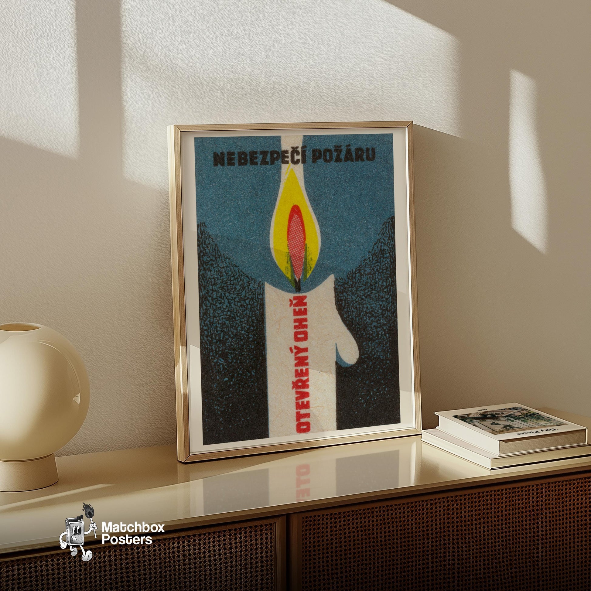 Lit Match Fire Safety - vintage matchbox label print - size comparison