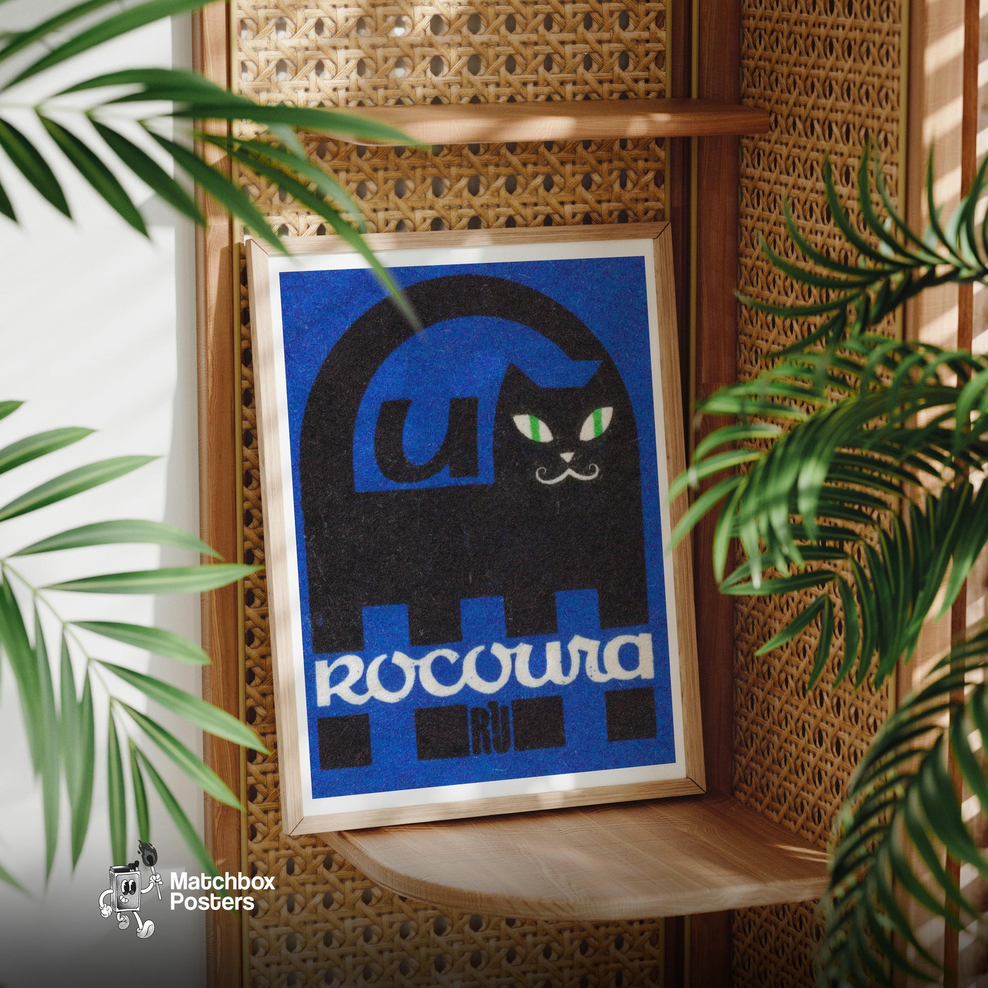 Black Cat - vintage matchbox label print - office wall