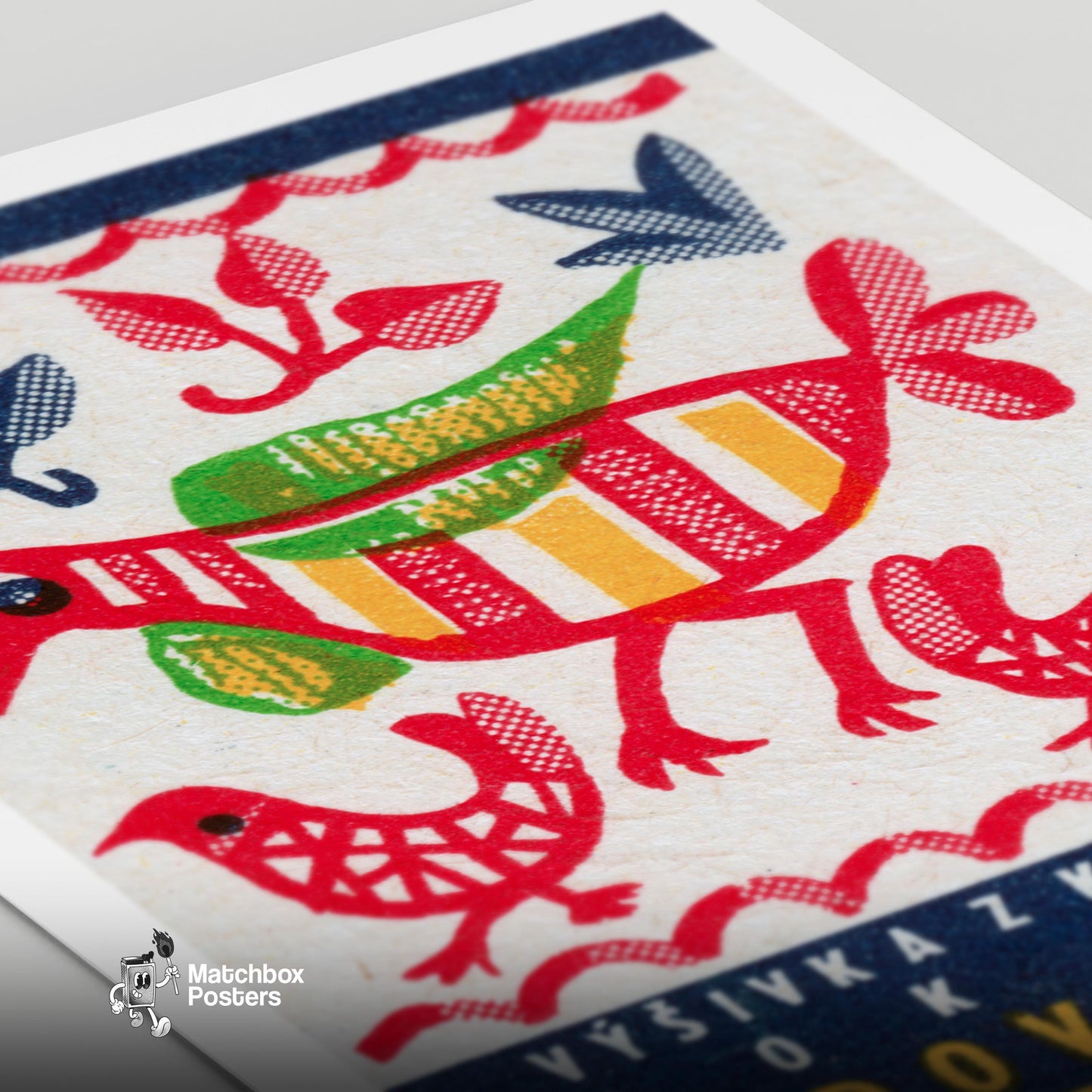 Stylized Red - vintage matchbox label print - close-up detail