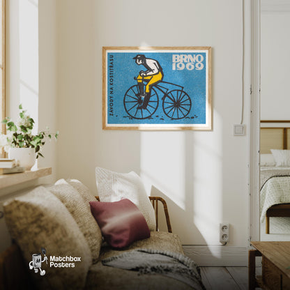 Cyclist on Vintage Bicycle - vintage matchbox label print - framed wall art preview