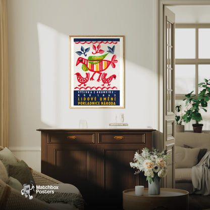Stylized Red - vintage matchbox label print - living room mockup