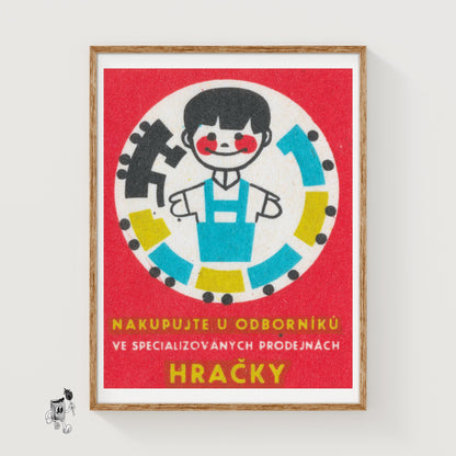 Boy with Train - vintage matchbox label print
