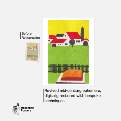 Rural House - vintage matchbox label print - framed wall art preview