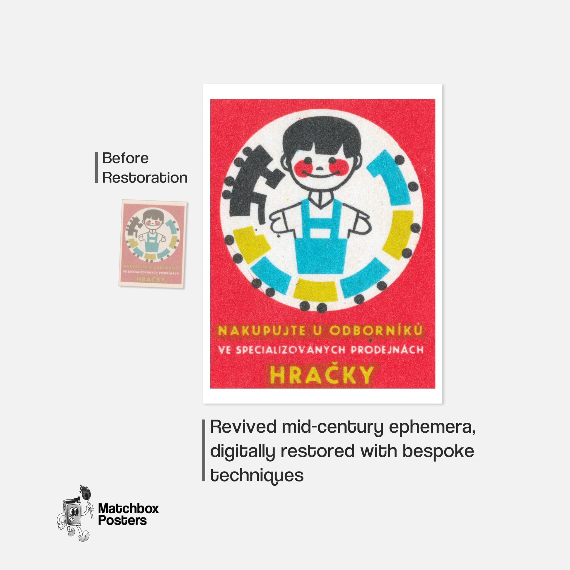 Boy with Train - vintage matchbox label print - framed wall art preview