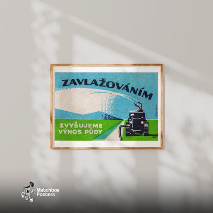 Tractor Irrigation - vintage matchbox label print - bedroom mockup