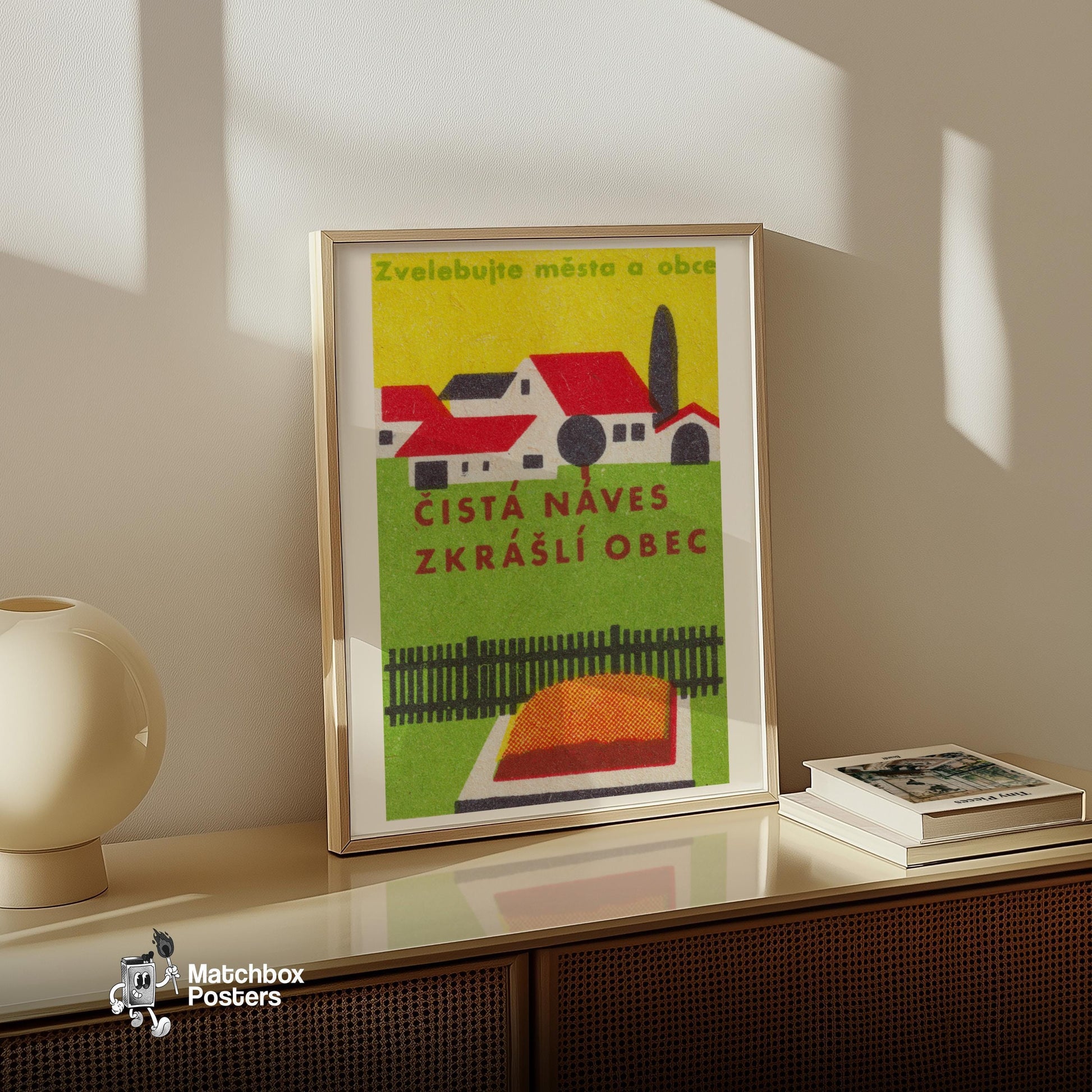 Czech Houses - vintage matchbox label print - size comparison