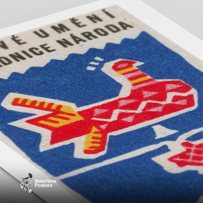 Abstract Folk Bird - vintage matchbox label print - close-up detail
