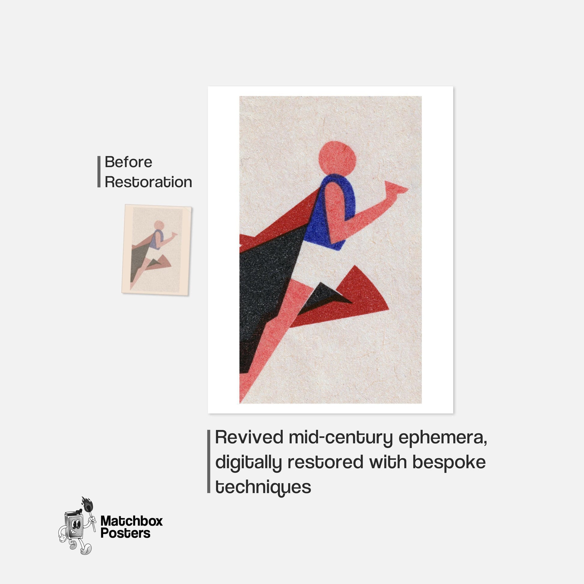 Stylized Runner - vintage matchbox label print - framed wall art preview