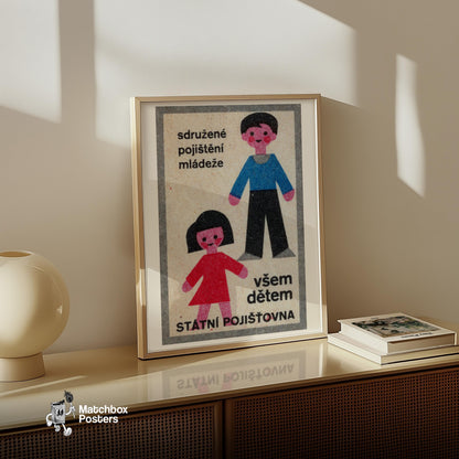 Illustration Of A Boy - vintage matchbox label print - size comparison