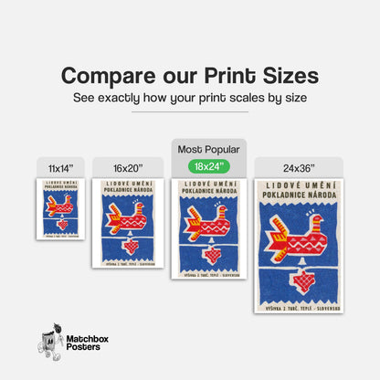 Abstract Folk Bird - vintage matchbox label print - gallery wall preview