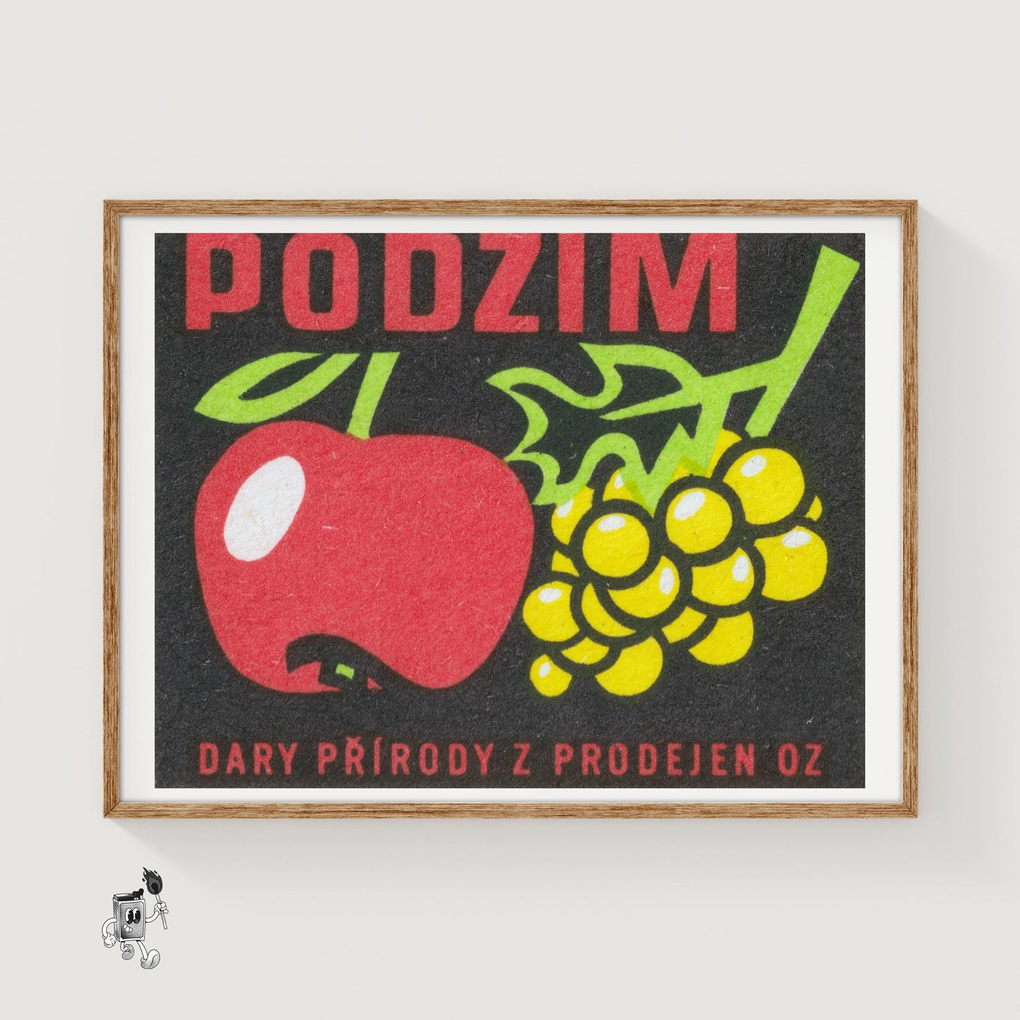 Apple and Yellow Grapes - vintage matchbox label print