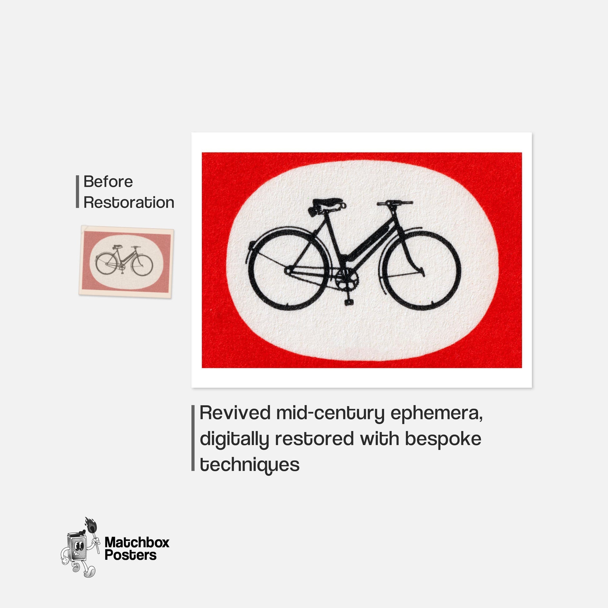 Bicycle - vintage matchbox label print - framed wall art preview