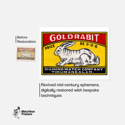 White Rabbit - vintage matchbox label print - framed wall art preview