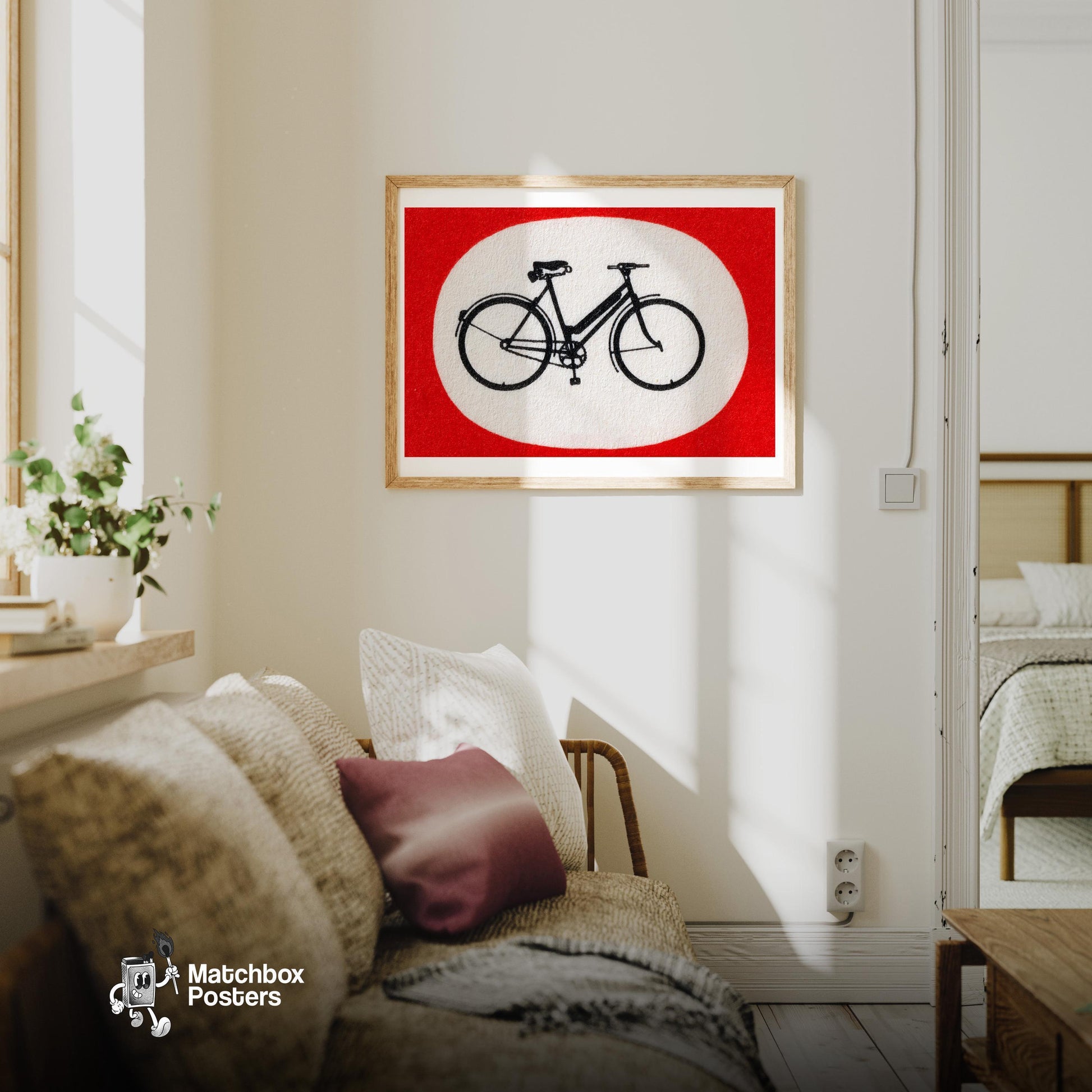 Bicycle - vintage matchbox label print - living room mockup