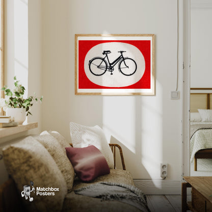 Bicycle - vintage matchbox label print - living room mockup