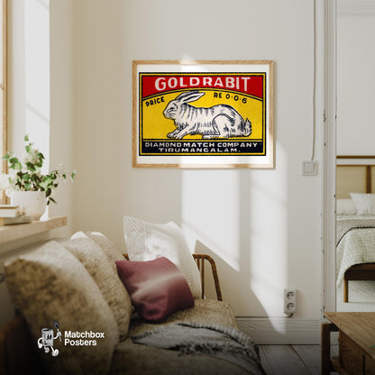 White Rabbit - vintage matchbox label print - living room mockup