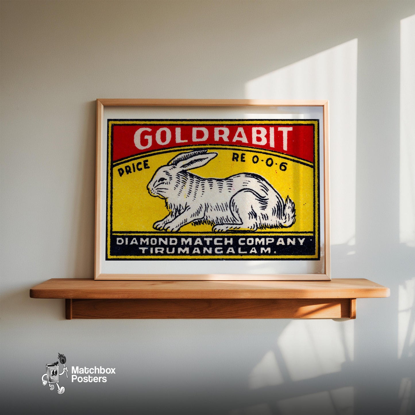White Rabbit - vintage matchbox label print - size comparison