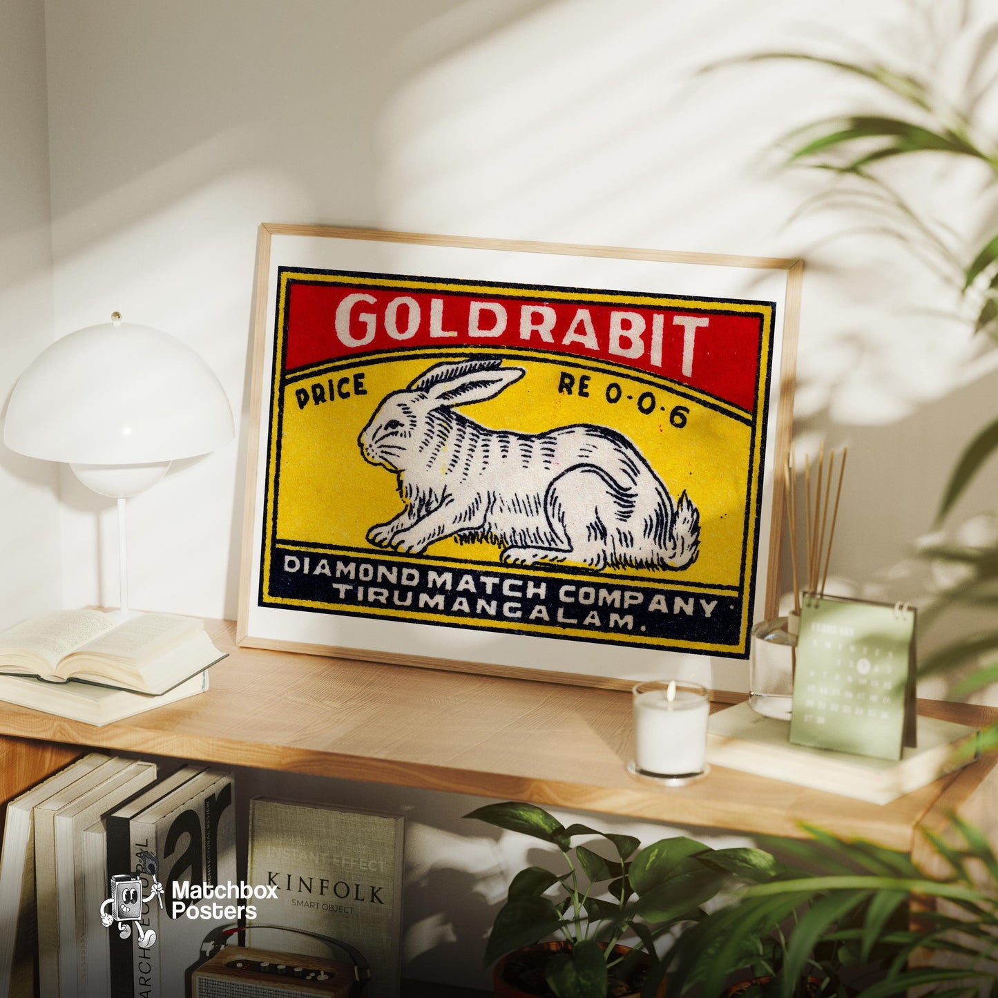 White Rabbit - vintage matchbox label print - office wall