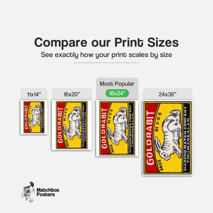 White Rabbit - vintage matchbox label print - gallery wall preview
