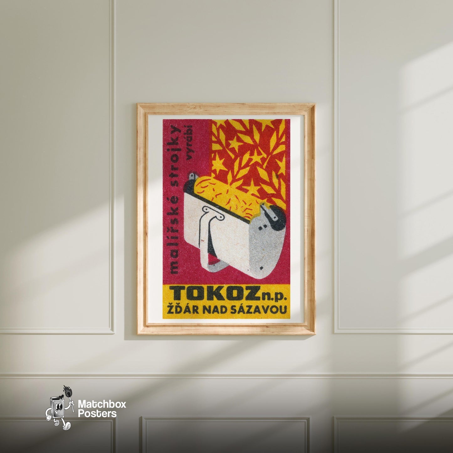 Wheat Collection Machine - vintage matchbox label print - bedroom mockup