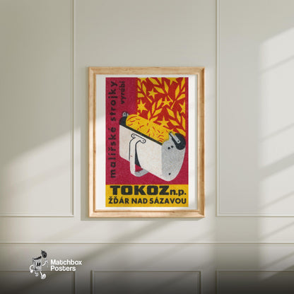 Wheat Collection Machine - vintage matchbox label print - bedroom mockup