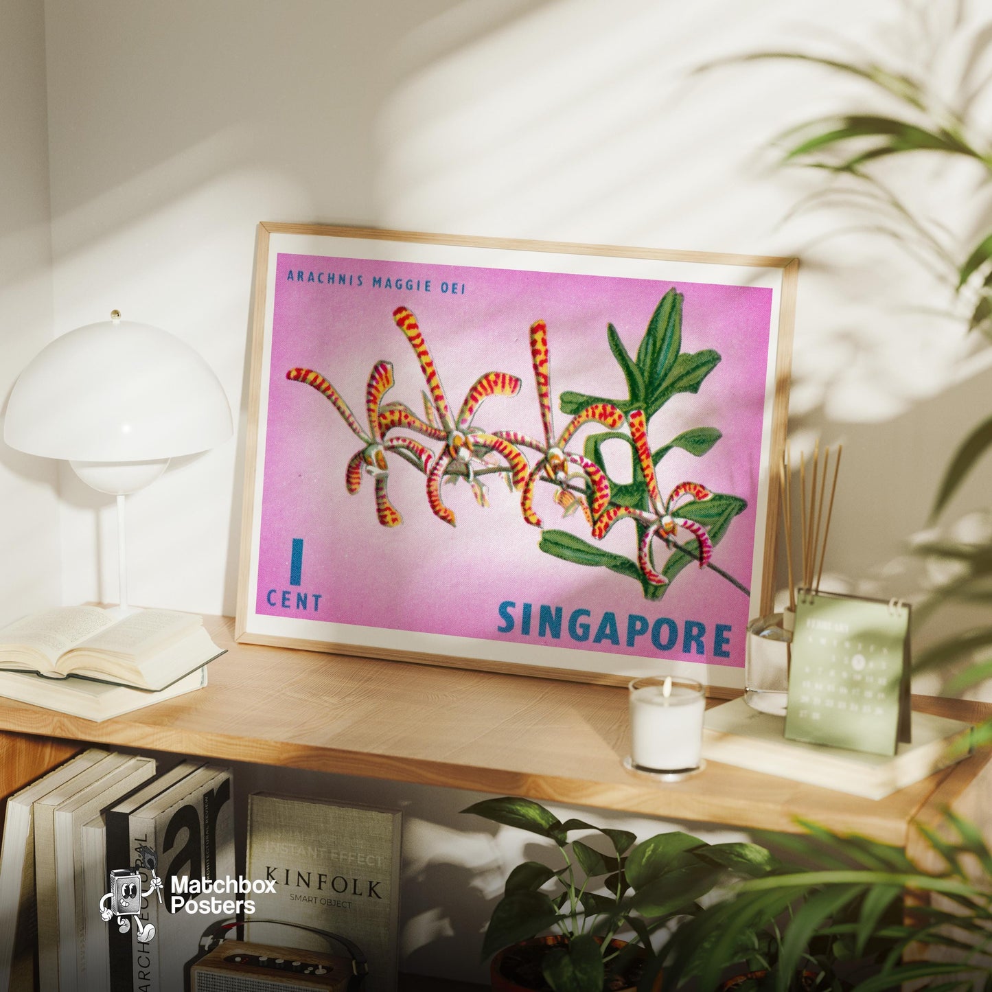 Arachnis Maggie Oei Orchid - vintage matchbox label print - office wall