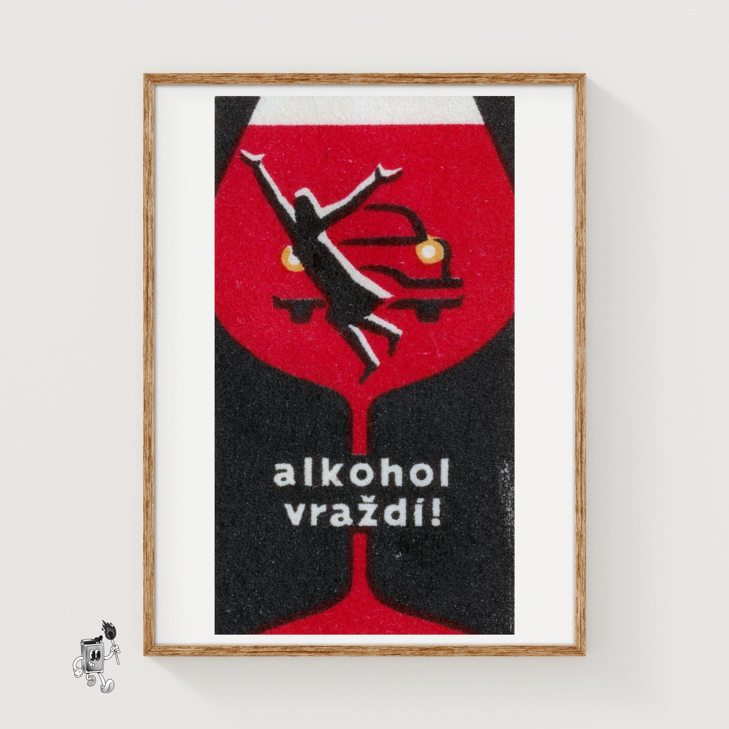 Drunk Driving Wine Glass - vintage matchbox label print