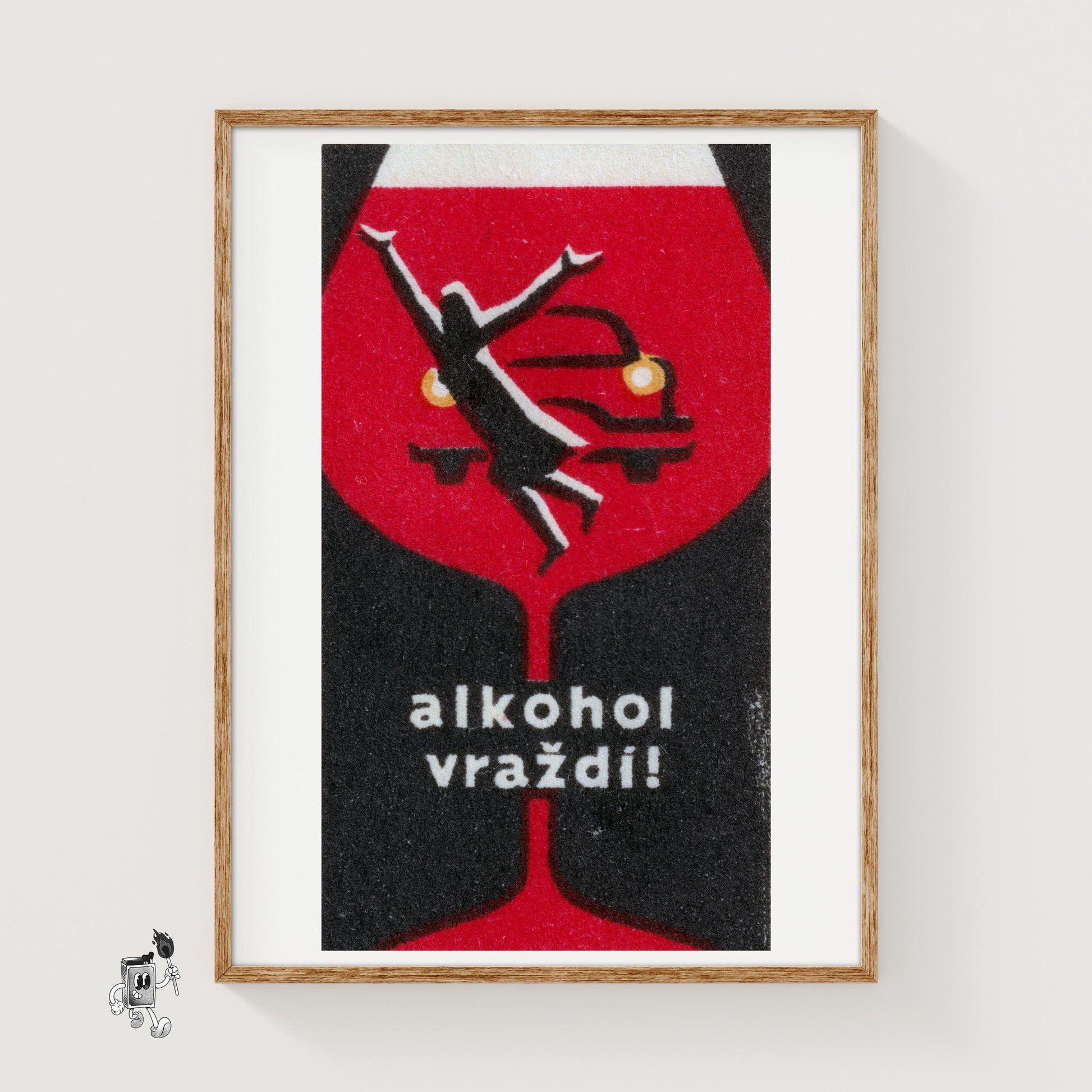 Drunk Driving Wine Glass - vintage matchbox label print